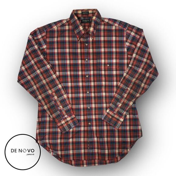 JOHN MARTIN Men's Red Plaid Button-Down Shirt Size Large - Picture 1 of 9
